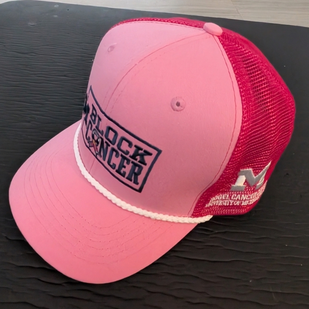 University Of Michigan "Block Cancer" Pink Trucker Snapback Hat with Mesh Back